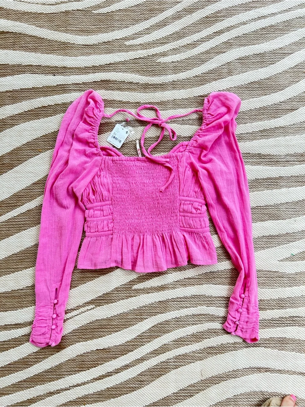 NWT Free People Chloe Top shade Aurora Longsleeve Pink Tie Back Blouse - Size XS